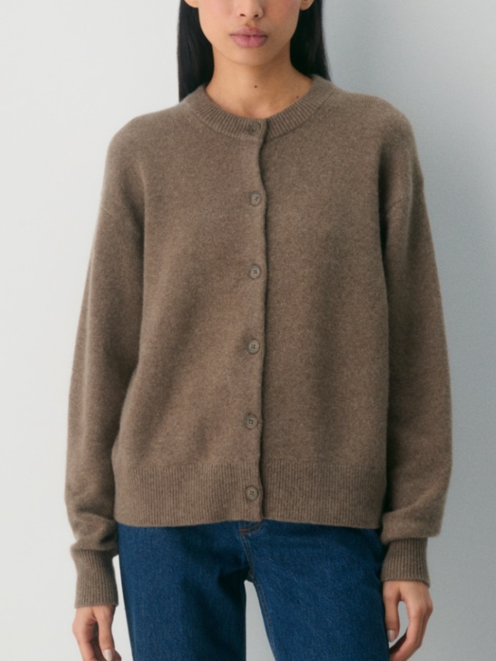 Aritzia Brown Crewneck Button Cardigan